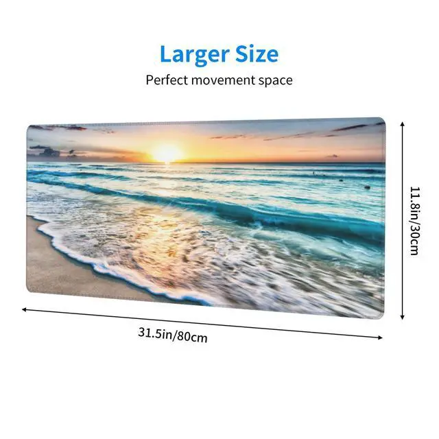 Alt view image 3 of 7 - Large Mouse Pad Gaming Mousepad XL Sunrise Beach Wave Desk Mat Mouse Pad Long 31.5x11.8 in Extended Big Mousepad Waterproof Desk Pad with Non-Slip Base and Stitched Edges Computer Keyboard Mat