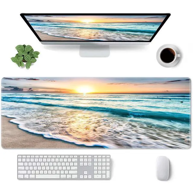 Alt view image 2 of 7 - Large Mouse Pad Gaming Mousepad XL Sunrise Beach Wave Desk Mat Mouse Pad Long 31.5x11.8 in Extended Big Mousepad Waterproof Desk Pad with Non-Slip Base and Stitched Edges Computer Keyboard Mat