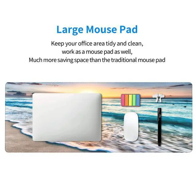 Alt view image 7 of 7 - Large Mouse Pad Gaming Mousepad XL Sunrise Beach Wave Desk Mat Mouse Pad Long 31.5x11.8 in Extended Big Mousepad Waterproof Desk Pad with Non-Slip Base and Stitched Edges Computer Keyboard Mat