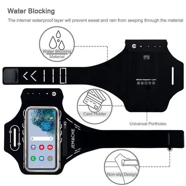 Alt view image 6 of 7 - Armband for Samsung Galaxy S26 S25 S24 S23 S22 Ultra/Plus/FE, Gym Running Workouts Arm Band with Earbuds Holder (Black)