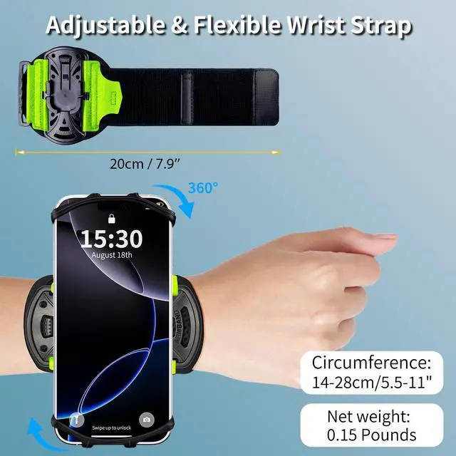 Alt view image 2 of 7 - Wristband Phone Holder for Running,360° Rotatable & Upgrade Anti-Drop Suitable for Mobile PhonesFits All 4-6.5 Inch, scanners, Portable Computers, and PDAs(Green)