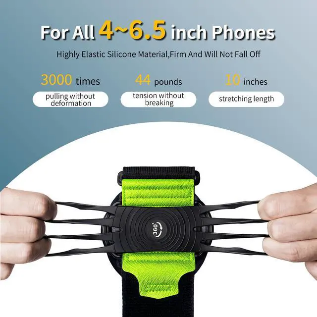 Alt view image 4 of 7 - Wristband Phone Holder for Running,360° Rotatable & Upgrade Anti-Drop Suitable for Mobile PhonesFits All 4-6.5 Inch, scanners, Portable Computers, and PDAs(Green)