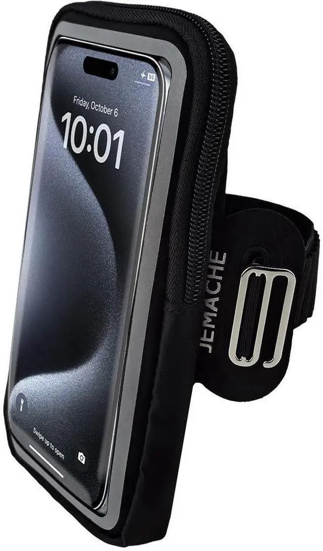 Main image of Running Armband for iPhone 17 16 15 14 13 Pro Max/Plus, Samsung Galaxy S26 S25 S24 Ultra/Plus, G Buckle Workouts Phone Arm Band Bag (Black, L)