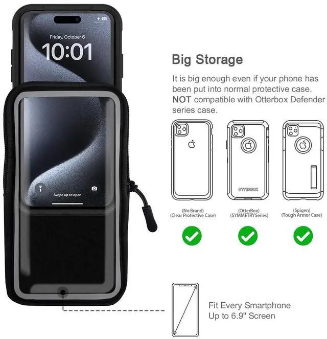 Alt view image 6 of 7 - Running Armband for iPhone 17 16 15 14 13 Pro Max/Plus, Samsung Galaxy S26 S25 S24 Ultra/Plus, G Buckle Workouts Phone Arm Band Bag (Black, L)