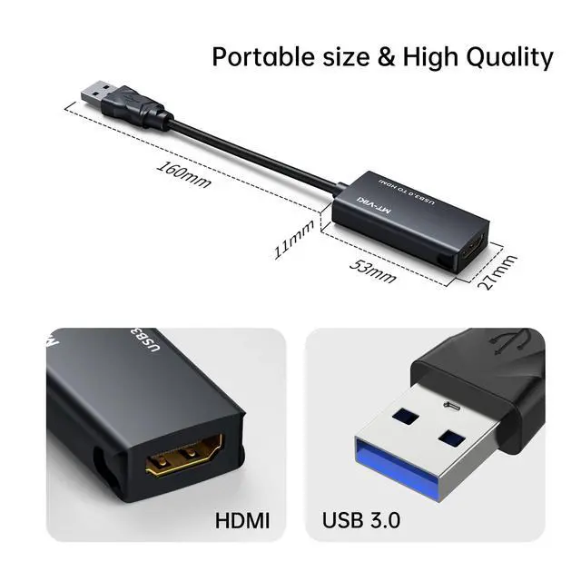 Alt view image 7 of 7 - USB 3.0 to HDMI Adapter, USB 3.0 to HDMI Male to Female Adapter, 1080P Compatible with Mac OS, Windows 10/8.1/8/7 (Uni-Directional) 1 Pack