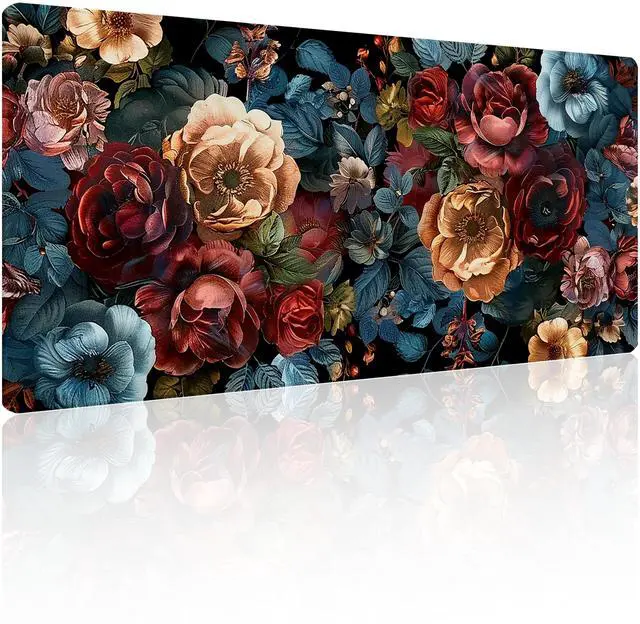 Main image of 31.5x11.8Large Gaming Mouse Pad for Desk, Mouse Mat with Seamed Edges, Waterproof Desk Pad, Non-Slip Rubber Base, Keyboard Pad Computer Mat, Big XL Mousepad-Vintage Chic Rose Flowers