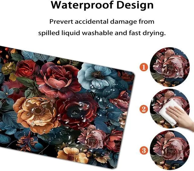 Alt view image 5 of 7 - 31.5x11.8Large Gaming Mouse Pad for Desk, Mouse Mat with Seamed Edges, Waterproof Desk Pad, Non-Slip Rubber Base, Keyboard Pad Computer Mat, Big XL Mousepad-Vintage Chic Rose Flowers