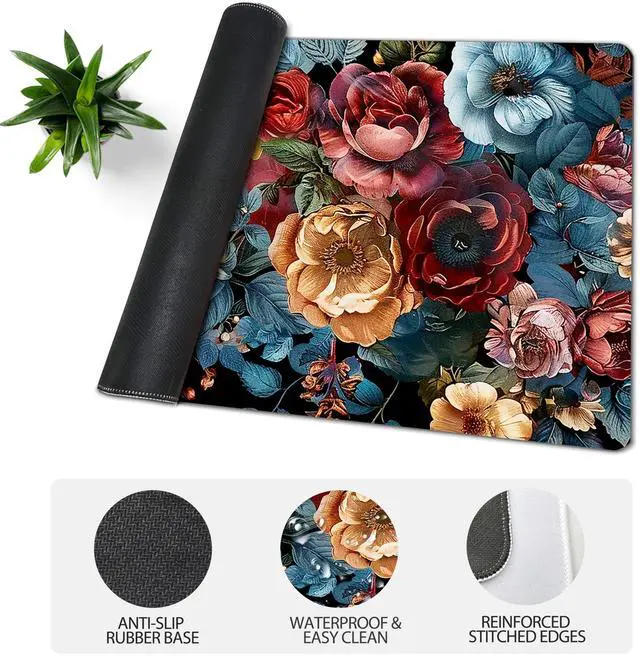 Alt view image 6 of 7 - 31.5x11.8Large Gaming Mouse Pad for Desk, Mouse Mat with Seamed Edges, Waterproof Desk Pad, Non-Slip Rubber Base, Keyboard Pad Computer Mat, Big XL Mousepad-Vintage Chic Rose Flowers