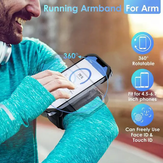 Alt view image 3 of 7 - Running Armband, 360° Rotatable & Detachable Phone Holder for Sports with Earphone/Cash Pocket, Fits 4.5-7" Smartphones for Gym, Jogging, Hiking