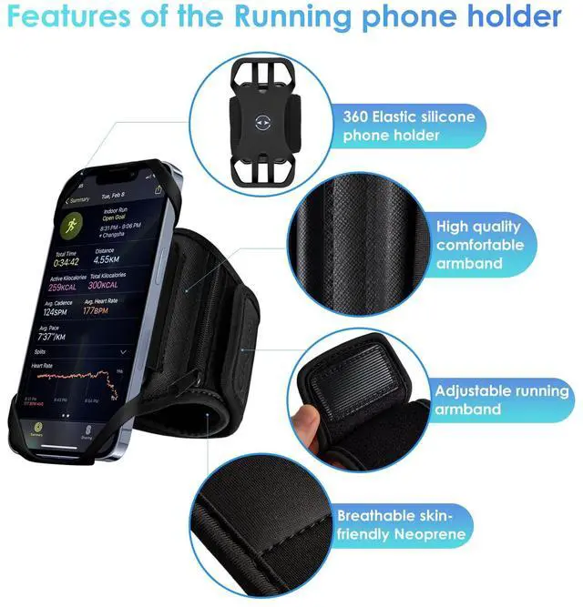 Alt view image 4 of 7 - Running Armband, 360° Rotatable & Detachable Phone Holder for Sports with Earphone/Cash Pocket, Fits 4.5-7" Smartphones for Gym, Jogging, Hiking