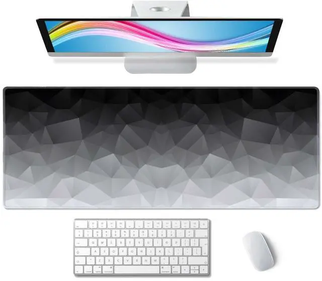 Main image of White Grey Geometric Extended Big Mouse Pad Large,XL Gaming Mouse Pad Desk Pad,31.5x11.8inch Long Computer Keyboard Mouse Mat Mousepad with 3mm Non-Slip Base and Stitched Edge for Home Office Work