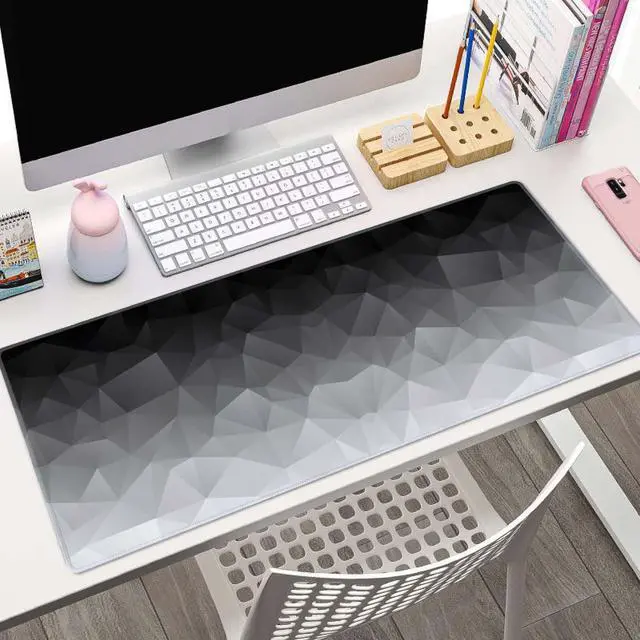 Alt view image 4 of 7 - White Grey Geometric Extended Big Mouse Pad Large,XL Gaming Mouse Pad Desk Pad,31.5x11.8inch Long Computer Keyboard Mouse Mat Mousepad with 3mm Non-Slip Base and Stitched Edge for Home Office Work