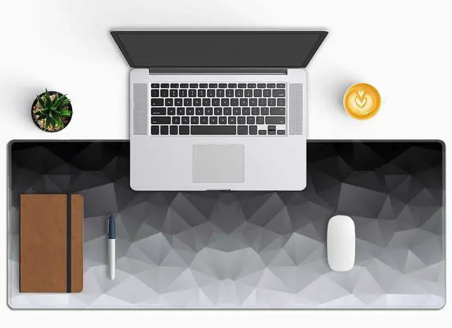 Alt view image 5 of 7 - White Grey Geometric Extended Big Mouse Pad Large,XL Gaming Mouse Pad Desk Pad,31.5x11.8inch Long Computer Keyboard Mouse Mat Mousepad with 3mm Non-Slip Base and Stitched Edge for Home Office Work