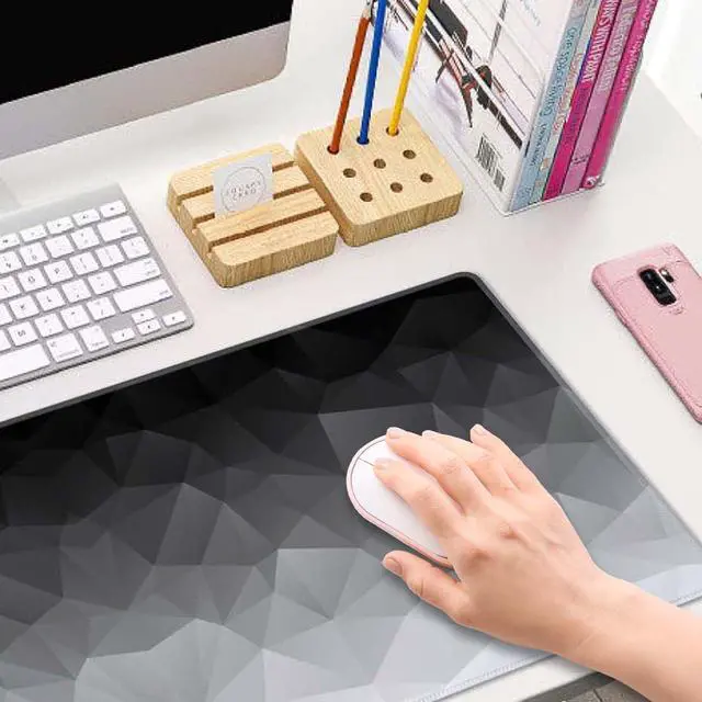 Alt view image 6 of 7 - White Grey Geometric Extended Big Mouse Pad Large,XL Gaming Mouse Pad Desk Pad,31.5x11.8inch Long Computer Keyboard Mouse Mat Mousepad with 3mm Non-Slip Base and Stitched Edge for Home Office Work