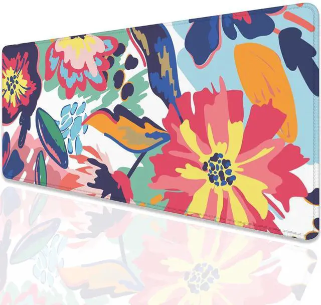 Alt view image 2 of 7 - Abstract Floral Leaves Mouse Pad Desk Mat,Boho Art Extended Gaming Mouse Pad with Stitched Edges,Non-Slip Waterproof Rubber Base for Office,Computer,Keyboard,Laptop and Home Desk Pad(27.5X11.8 in)