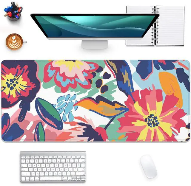 Main image of Abstract Floral Leaves Mouse Pad Desk Mat,Boho Art Extended Gaming Mouse Pad with Stitched Edges,Non-Slip Waterproof Rubber Base for Office,Computer,Keyboard,Laptop and Home Desk Pad(27.5X11.8 in)