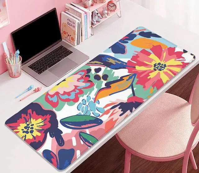 Alt view image 4 of 7 - Abstract Floral Leaves Mouse Pad Desk Mat,Boho Art Extended Gaming Mouse Pad with Stitched Edges,Non-Slip Waterproof Rubber Base for Office,Computer,Keyboard,Laptop and Home Desk Pad(27.5X11.8 in)