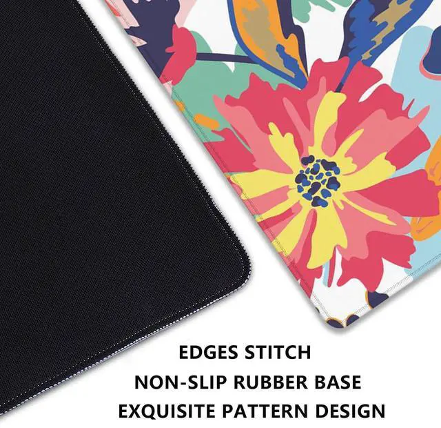 Alt view image 5 of 7 - Abstract Floral Leaves Mouse Pad Desk Mat,Boho Art Extended Gaming Mouse Pad with Stitched Edges,Non-Slip Waterproof Rubber Base for Office,Computer,Keyboard,Laptop and Home Desk Pad(27.5X11.8 in)