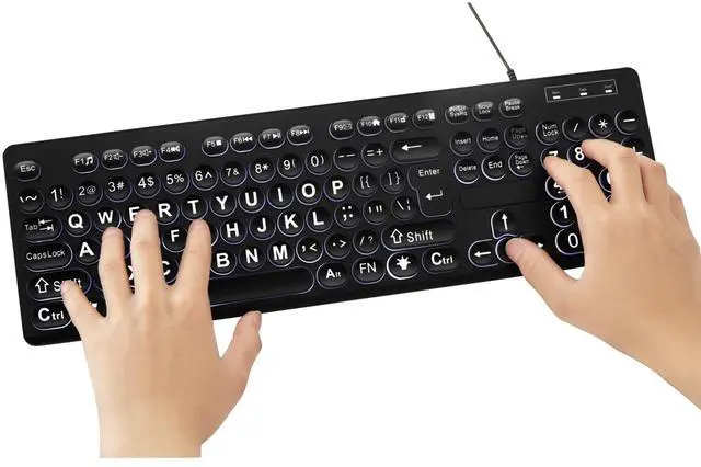 Alt view image 2 of 6 - MCSaite Wired Backlit USB Keyboard - 104 Keys Standard Full Size with White LED Large Letter Print Keyboard for Windows Desktop, Laptop, PC