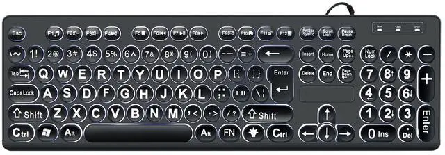 Main image of MCSaite Wired Backlit USB Keyboard - 104 Keys Standard Full Size with White LED Large Letter Print Keyboard for Windows Desktop, Laptop, PC