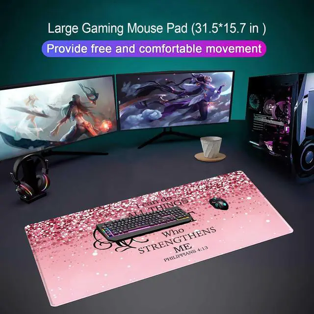 Alt view image 3 of 7 - Large Desk Mat Extended Mouse Pad, Pink Cute Mousepad Desk Pad,Waterproof Durable Non-Slip Rubber Base Gaming Mousepad Desk Mat for Office/Home/Desktop,Pink Mouse Pad for Women