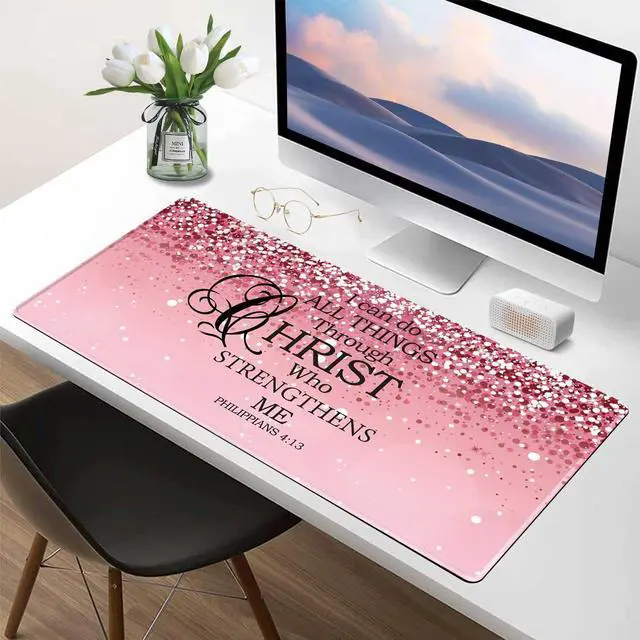 Alt view image 6 of 7 - Large Desk Mat Extended Mouse Pad, Pink Cute Mousepad Desk Pad,Waterproof Durable Non-Slip Rubber Base Gaming Mousepad Desk Mat for Office/Home/Desktop,Pink Mouse Pad for Women