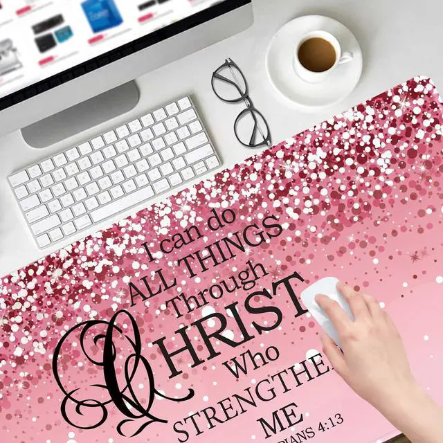 Alt view image 7 of 7 - Large Desk Mat Extended Mouse Pad, Pink Cute Mousepad Desk Pad,Waterproof Durable Non-Slip Rubber Base Gaming Mousepad Desk Mat for Office/Home/Desktop,Pink Mouse Pad for Women