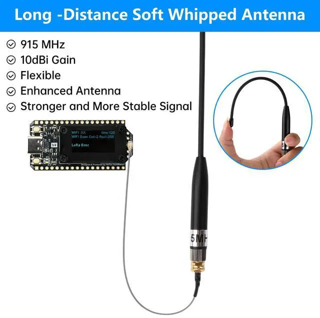 Alt view image 3 of 7 - 3 Pack 915MHz Antenna LoRa 10dBi Gain Soft Whip Antenna,Long Range high gain meshtastic Antenna 17cm Omni SMA Metal Interface Connector for Lora V3 Meshtastic eap32 915MHz OLED Board