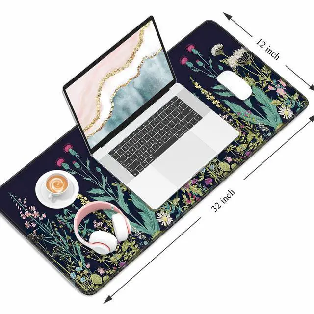 Alt view image 2 of 7 - Desk Pad, XL Extended Large Gaming Mouse Pad 31.5 x 11.8 Inch, Waterproof Mousepad with Stitched Edges, Non-Slip Computer Keyboard Laptop Mat for Women Men Office Work, Silent Night Flowers