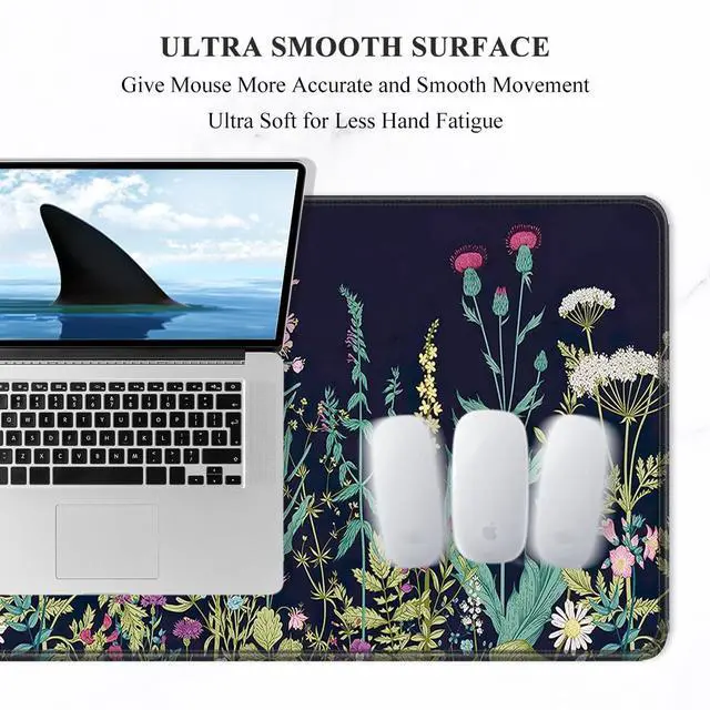 Alt view image 3 of 7 - Desk Pad, XL Extended Large Gaming Mouse Pad 31.5 x 11.8 Inch, Waterproof Mousepad with Stitched Edges, Non-Slip Computer Keyboard Laptop Mat for Women Men Office Work, Silent Night Flowers