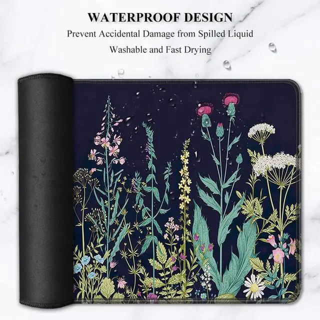 Alt view image 6 of 7 - Desk Pad, XL Extended Large Gaming Mouse Pad 31.5 x 11.8 Inch, Waterproof Mousepad with Stitched Edges, Non-Slip Computer Keyboard Laptop Mat for Women Men Office Work, Silent Night Flowers