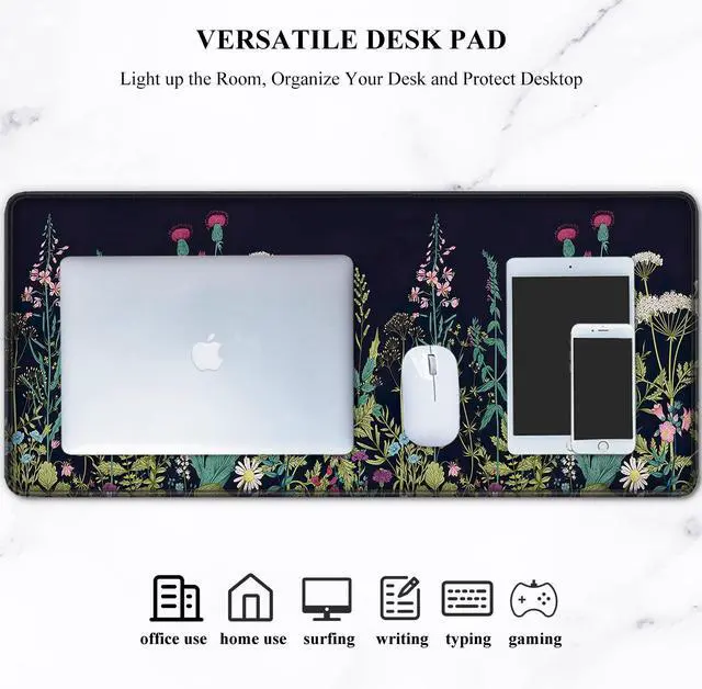Alt view image 7 of 7 - Desk Pad, XL Extended Large Gaming Mouse Pad 31.5 x 11.8 Inch, Waterproof Mousepad with Stitched Edges, Non-Slip Computer Keyboard Laptop Mat for Women Men Office Work, Silent Night Flowers