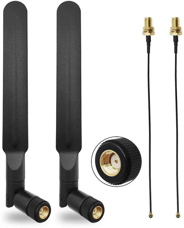Main image of WiFi 6E Antenna Tri-Band 6GHz 5GHz 2.4GHz RP-SMA Male + 10in U.FL MHF4 to RP SMA Female Extension Cable for PC M.2 NGFF Wireless Card 2 Pcs