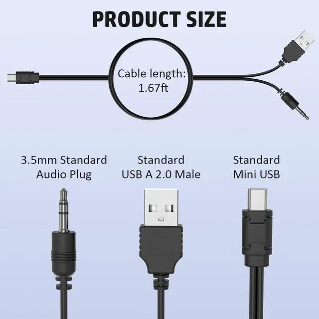 Alt view image 2 of 7 - 1.67ft USB2.0 Charging Cord to Mini B Male and 3.5mm Jack Plug Audio Cable for iHome IHM60 IHM61 IHM59 Speakers MP3/MP4 Bluetooth Speaker (Mini USB)