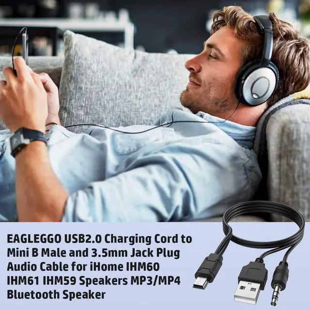 Alt view image 7 of 7 - 1.67ft USB2.0 Charging Cord to Mini B Male and 3.5mm Jack Plug Audio Cable for iHome IHM60 IHM61 IHM59 Speakers MP3/MP4 Bluetooth Speaker (Mini USB)