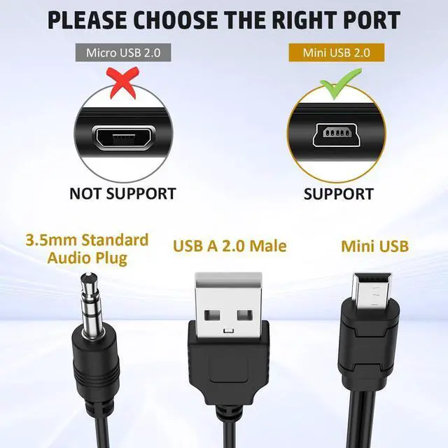 Alt view image 5 of 7 - 1.67ft USB2.0 Charging Cord to Mini B Male and 3.5mm Jack Plug Audio Cable for iHome IHM60 IHM61 IHM59 Speakers MP3/MP4 Bluetooth Speaker (Mini USB)