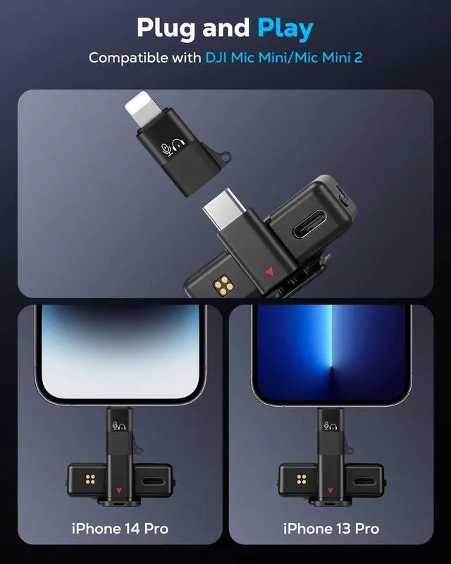 Alt view image 2 of 7 - for DJI Mic Mini USB C to Lighting Phone Adapter - Lightning to USB-C Audio Adapter for iPhone 14/13/12/11/Apple EarPods/Wireless Mic Receiver/Phone, Support Charging -1 Pack, Black