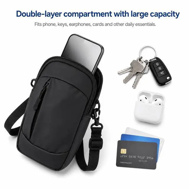 Alt view image 6 of 7 - Phone Holder Arm Bands, Black Phone Pouch Crossbody, Lightweight Small Phones Purse for Running Hiking Travel Workout, Adjustable Running Phones Holder for Gym Men Women