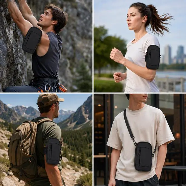 Alt view image 7 of 7 - Phone Holder Arm Bands, Black Phone Pouch Crossbody, Lightweight Small Phones Purse for Running Hiking Travel Workout, Adjustable Running Phones Holder for Gym Men Women