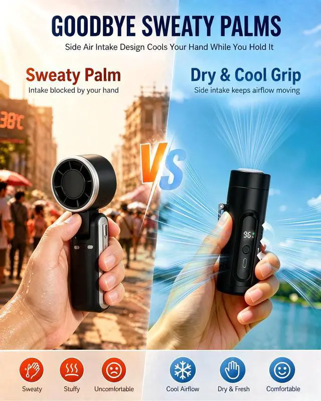 Alt view image 2 of 7 - Mini Turbo Handheld Cooling Fan, 17000RPM 5-Speed Clip On Fan with Ice Cooling Plate, Long Battery & LED Display, Portable Pocket Waist Belt Fan for Travel Camping Hiking, Gifts for Men Women(Black)