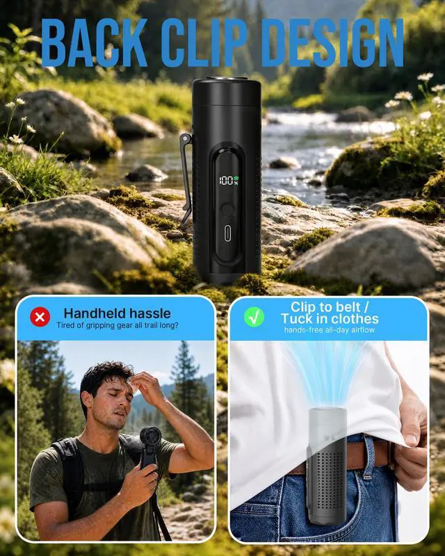 Alt view image 6 of 7 - Mini Turbo Handheld Cooling Fan, 17000RPM 5-Speed Clip On Fan with Ice Cooling Plate, Long Battery & LED Display, Portable Pocket Waist Belt Fan for Travel Camping Hiking, Gifts for Men Women(Black)