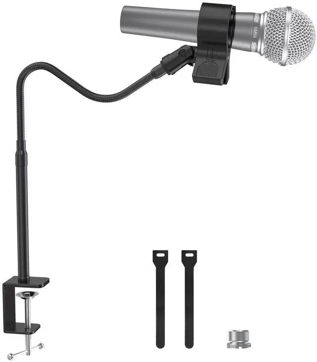 Main image of Microphone Stand 19inch,Flexible Gooseneck Desktop Mic Stands,Upgraded Microphone Clip Holder for Mics with Outer Diameter 1.03" and 2.59",3/8" to 5/8" Screw Adapter for Blue Yeti and More
