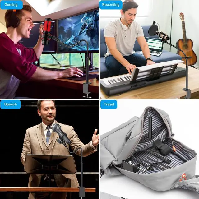 Alt view image 6 of 7 - Microphone Stand 19inch,Flexible Gooseneck Desktop Mic Stands,Upgraded Microphone Clip Holder for Mics with Outer Diameter 1.03" and 2.59",3/8" to 5/8" Screw Adapter for Blue Yeti and More