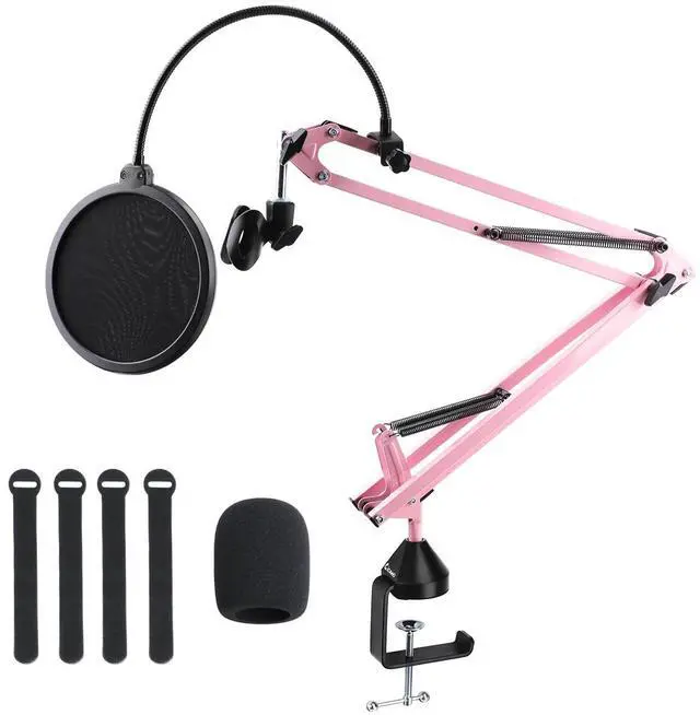 Main image of Pink Microphone Boom Arm, Heavy Duty Suspension Scissor Mic Stand with Shock Mount & Pop Filter, Adjustable Desk Clamp for Blue Yeti/Snowball Ice for Live Stream/Recording/ASMR