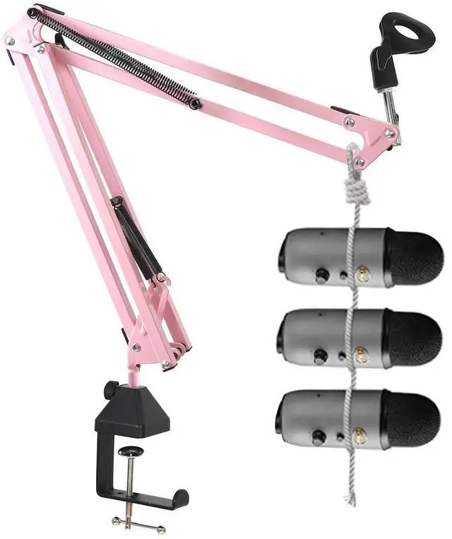 Alt view image 3 of 6 - Pink Microphone Boom Arm, Heavy Duty Suspension Scissor Mic Stand with Shock Mount & Pop Filter, Adjustable Desk Clamp for Blue Yeti/Snowball Ice for Live Stream/Recording/ASMR