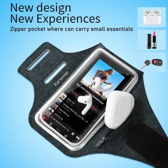 Alt view image 2 of 7 - Running Phone Holder, Arm Band for Running for iPhone & Samsung Galaxy, Cell Phone Armband Holder for Walking, Gym, Workout, Men, Women, w/Adjustable Strap & Zipper Pocket (Black Heather-L)
