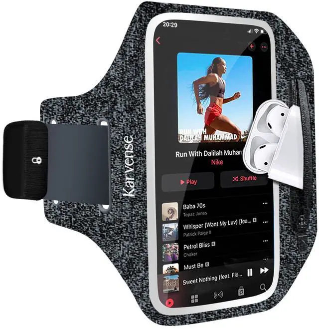 Main image of Running Phone Holder, Arm Band for Running for iPhone & Samsung Galaxy, Cell Phone Armband Holder for Walking, Gym, Workout, Men, Women, w/Adjustable Strap & Zipper Pocket (Black Heather-L)
