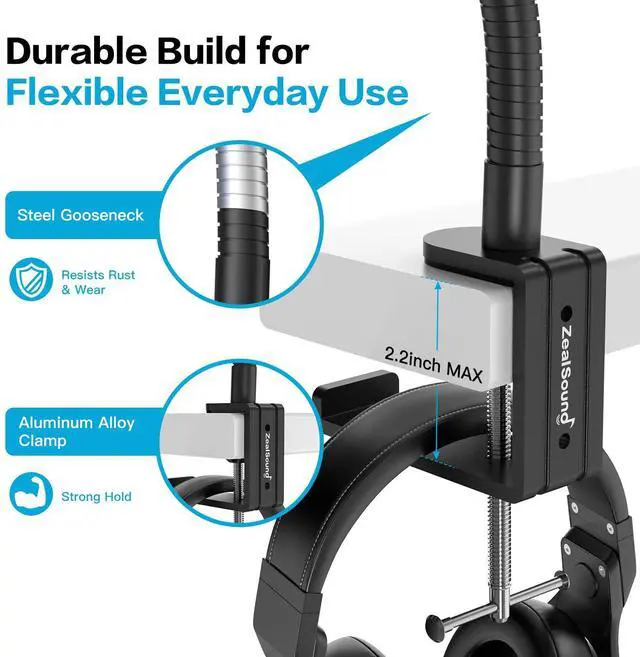 Alt view image 5 of 7 - Microphone Stand Gooseneck 19, Flexible Clamp-On Desktop Mic Stand with 360° Adjustable Arm, 3/8" to 5/8" Adapter, Heavy-Duty Desk Mount, for Podcasting, Streaming, Podium & Public Speaking