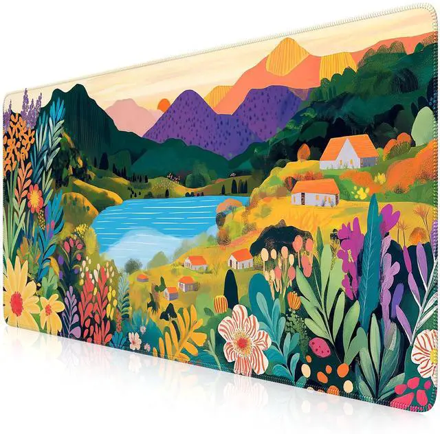 Alt view image 2 of 7 - Large Gaming Mouse Pad (35"x16") - Waterproof Desk Mat with Non-Slip Rubber Base & Stitched Edges - Extended Keyboard Mousepad for Computer, PC, Office, Home Workspace (Oil Painting)