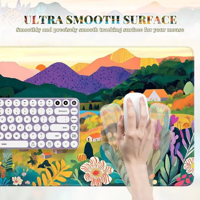 Alt view image 4 of 7 - Large Gaming Mouse Pad (35"x16") - Waterproof Desk Mat with Non-Slip Rubber Base & Stitched Edges - Extended Keyboard Mousepad for Computer, PC, Office, Home Workspace (Oil Painting)